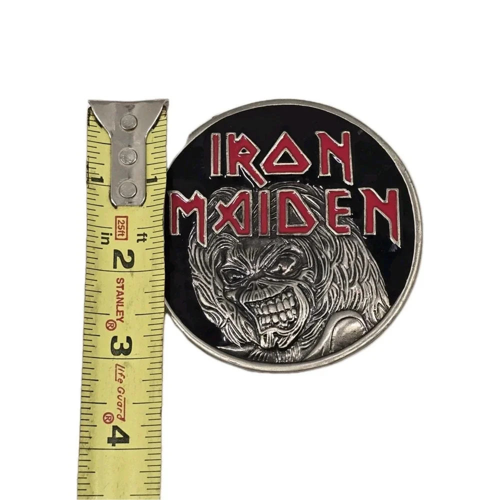 Vintage‎ Iron Maiden Belt Buckle Silver Tone w/Black & Red Accents Round Killers